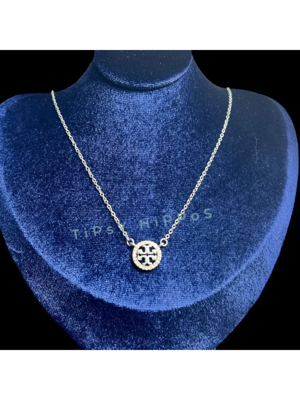 NEW!  Beautiful Tory Burch Silver Miller Crystal Pave Necklace